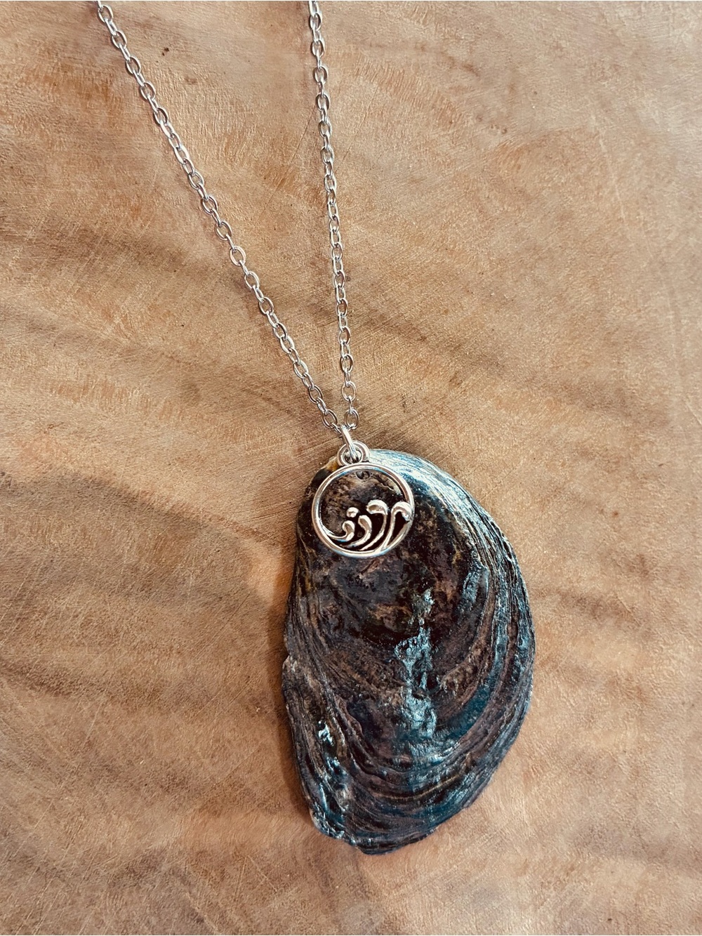 Natural Oyster Shell Necklace Handmade Coastal Beach Ocean Wave Jewelry
